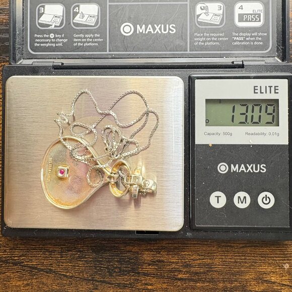 VTG Sterling Silver 925 Chunky Drop Shape Pendant Ruby Accent Bold 18" Chain - Picture 9 of 12